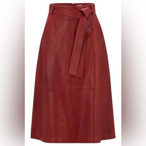 Hugo Boss Tie-Waist Red Faux Leather Midi Skirt US Size 10 2025